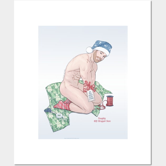 Naughty Gift Wrapped Steve Pinup Wall Art by karadin